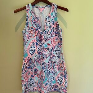 Lilly Pulitzer Pink and Blue Sleeveless  dress with Mandarin Collar